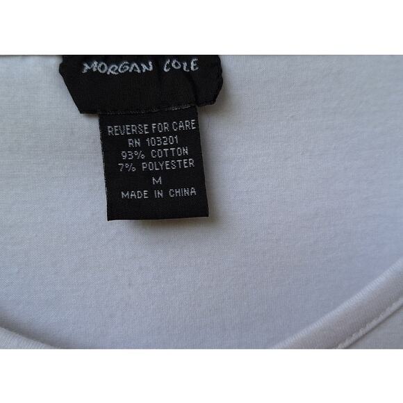 Morgan Cole Turtles and Palm Tree Sequin Beads 3/4 Sleeve White T shirt M Cotton - Picture 2 of 8